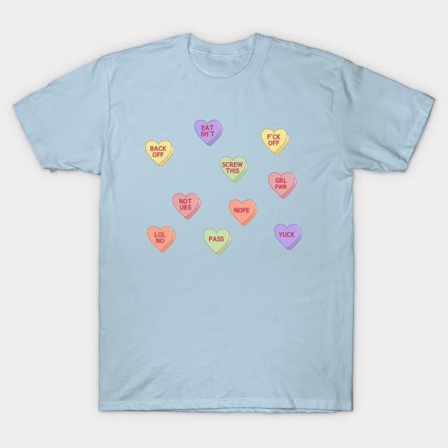 Feminist Stickers, feminism sticker, grl pwr, conversation hearts T-Shirt by The Brooklyn Vibe